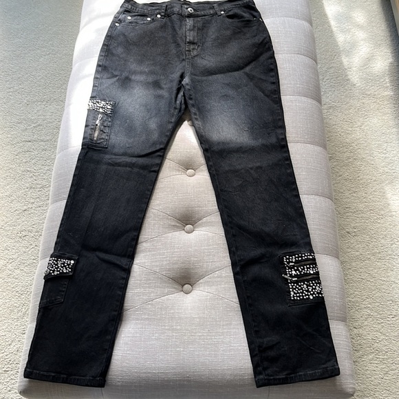 DG2 by Diane Gilman black jeans with rhinestone details - Picture 6 of 11